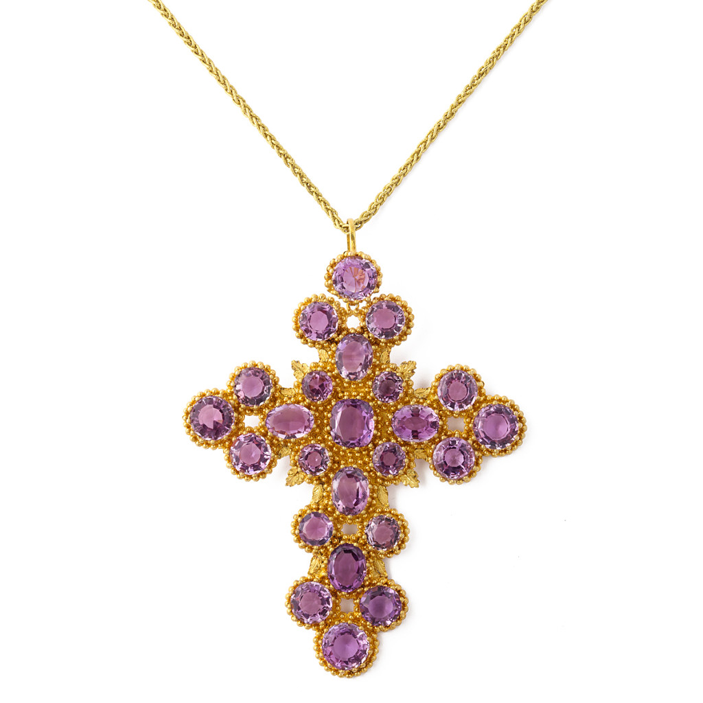 Georgian Amethyst and Gold Cross Pendant