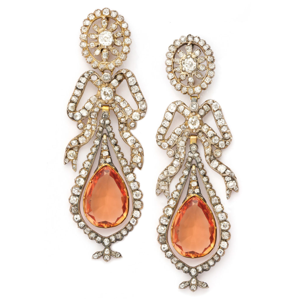 main view, Victorian Imperial Topaz and Diamond Earrings