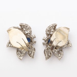 Art Deco Sapphire and Diamond Floral Clip Earrings