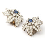 Art Deco Sapphire and Diamond Floral Clip Earrings