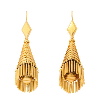 main view, Victorian Classical Revival Gold Fringe Earrings