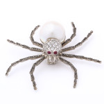 Contemporary Diamond and Pearl Spider Brooch