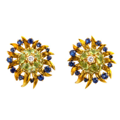 main view, Peridot, Diamond, and Sapphire Earrings by Schlumberger for Tiffany & Co.