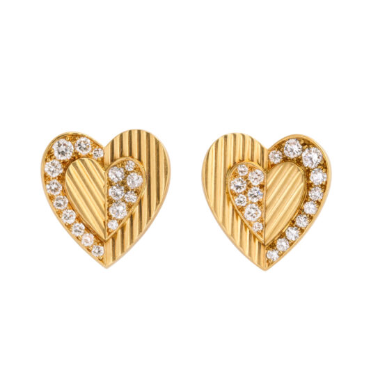 main view, 1960s Gold and Diamond Heart Earrings by Cartier