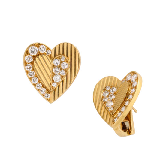other view, 1960s Gold and Diamond Heart Earrings by Cartier