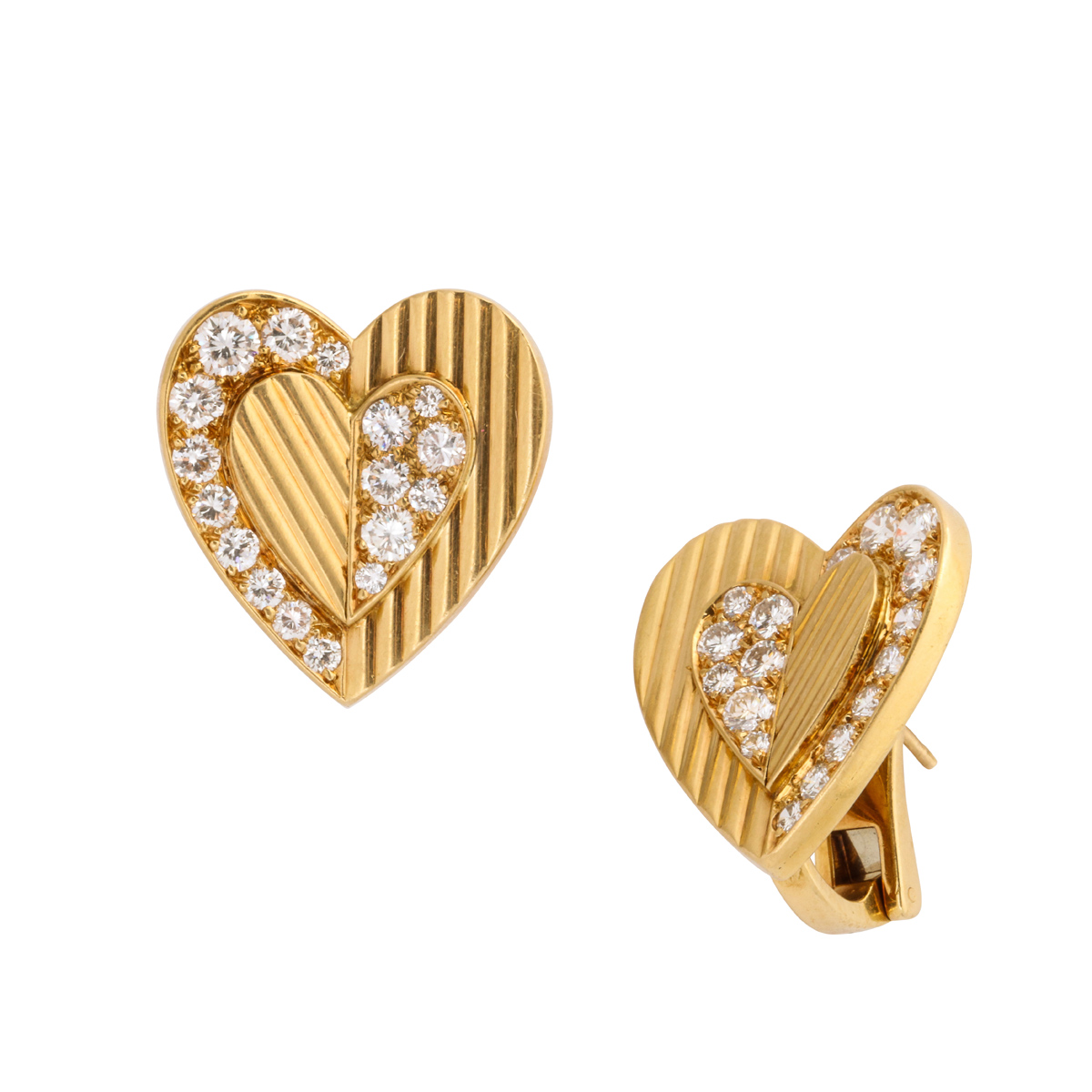 1960s Gold and Diamond Heart Earrings by Cartier A La Vieille