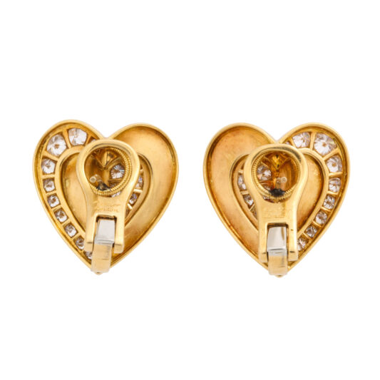 back view, 1960s Gold and Diamond Heart Earrings by Cartier