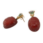 main view of pair of Egyptian Revival carnelian scarab earrings