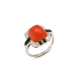 other view, 1920s Caldwell and Company Oxblood Coral Ring 