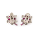 back view, 1930s Cartier Ruby and Diamond Floral Earrings