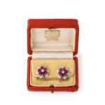 box view, 1930s Cartier Ruby and Diamond Floral Earrings