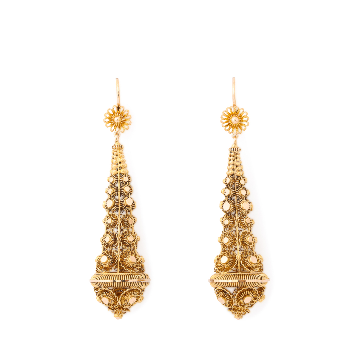 main view, Victorian Gold Archaeological Revival Earrings