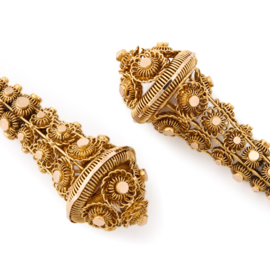 detail view, Victorian Gold Archaeological Revival Earrings