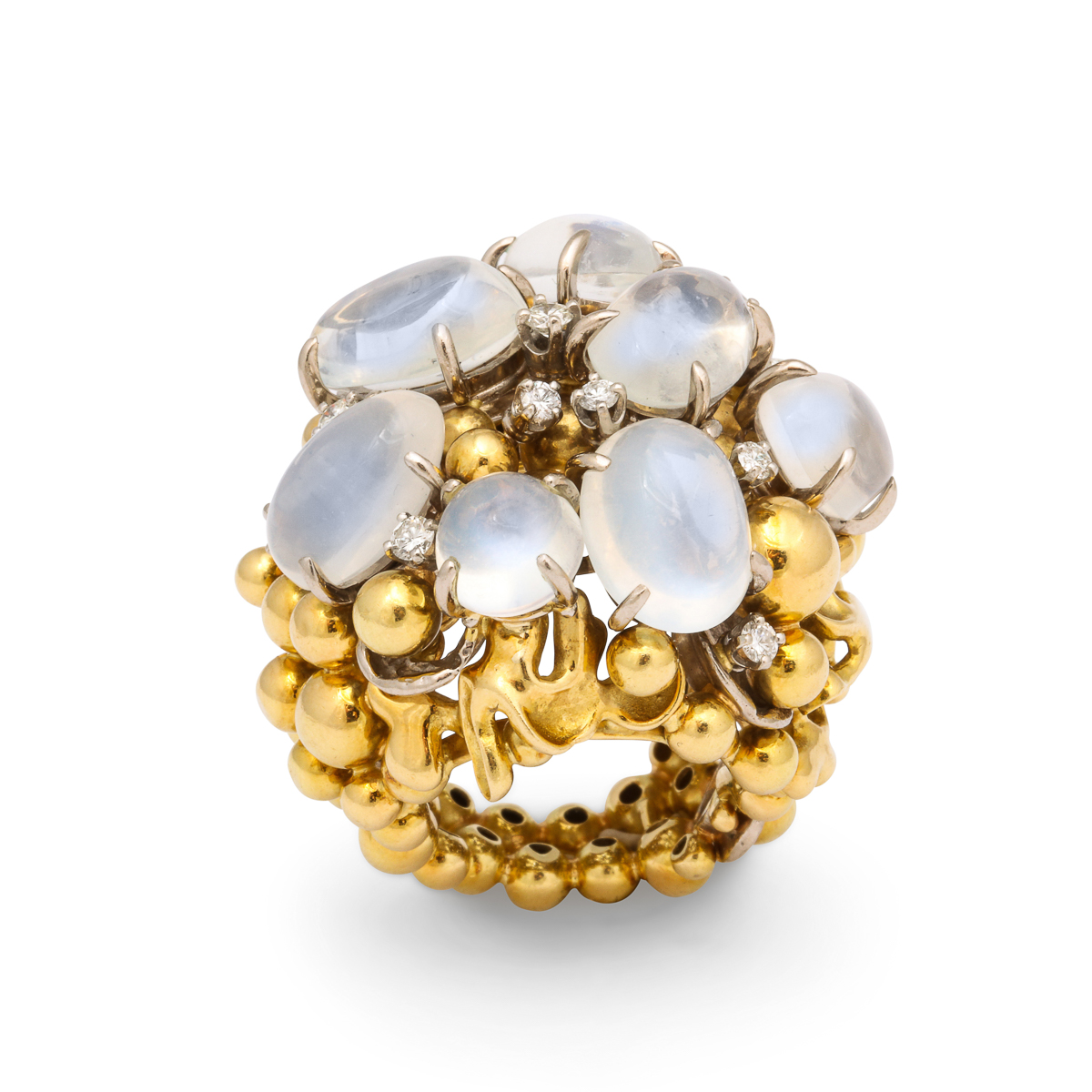 one view of Moonstone and Diamond Cluster Ring