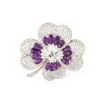 main view of Amethyst and Diamond Clover Brooch