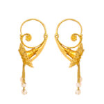 side view of gold and pearl Etruscan revival earrings
