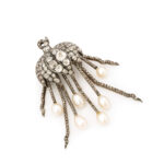 antique diamond jellyfish brooch set with six natural pearls on the tentacles