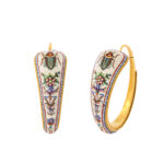 antique gold hoop earrings with micromosaic design of beetles and flowers