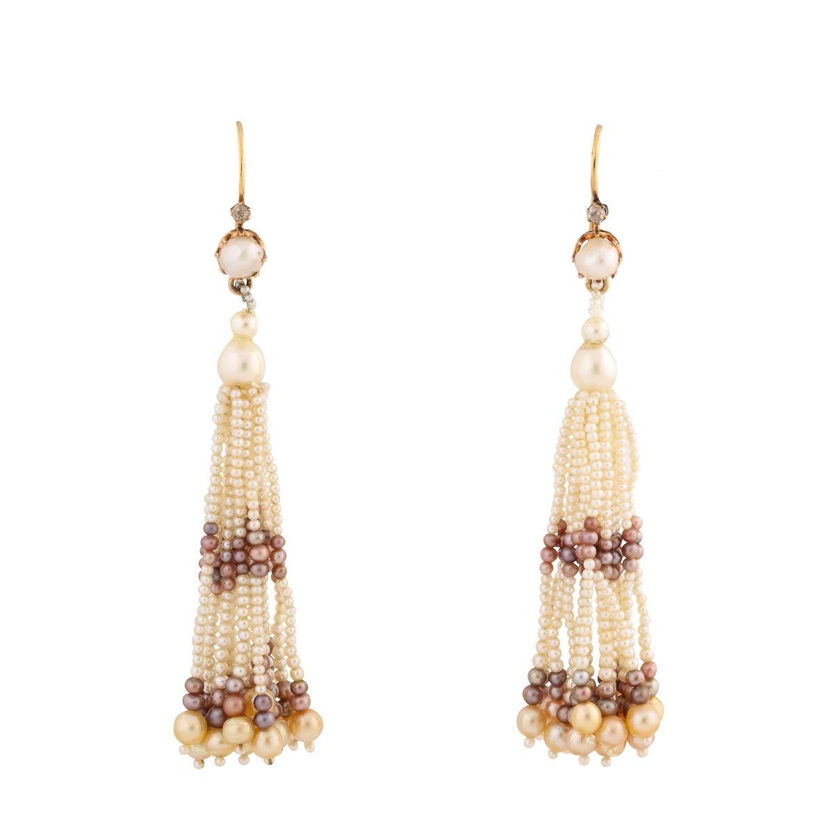 Pair of two color natural pearl fringe tassel earrings