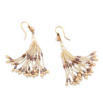 side view of two color natural pearl fringe tassel earrings