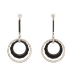 main view of faceted onyx and diamond hoop earrings