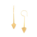 front and side view of gold pendulum earrings
