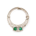 back view of diamond and emerald circle clip brooch