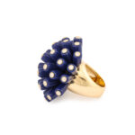 side view of gold, lapis, and diamond ring