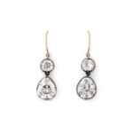 front view of Victorian cushion-cut diamond drop earrings set in silver and gold