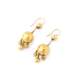 other view of gold ball pendant earrings