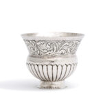 view of one silver charka decorated with acanthus leaf design
