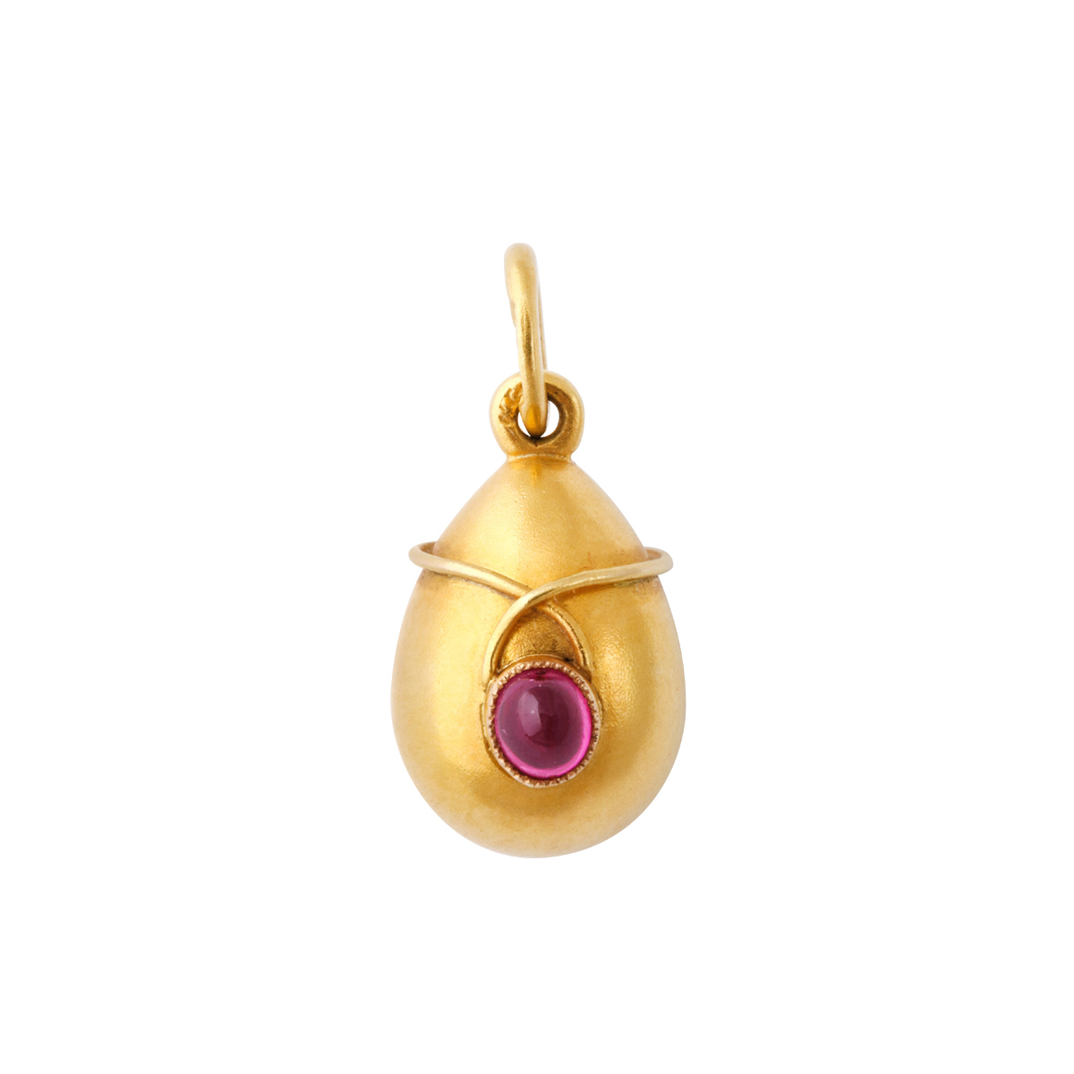 main view, Faberge gold and ruby mini egg pendant