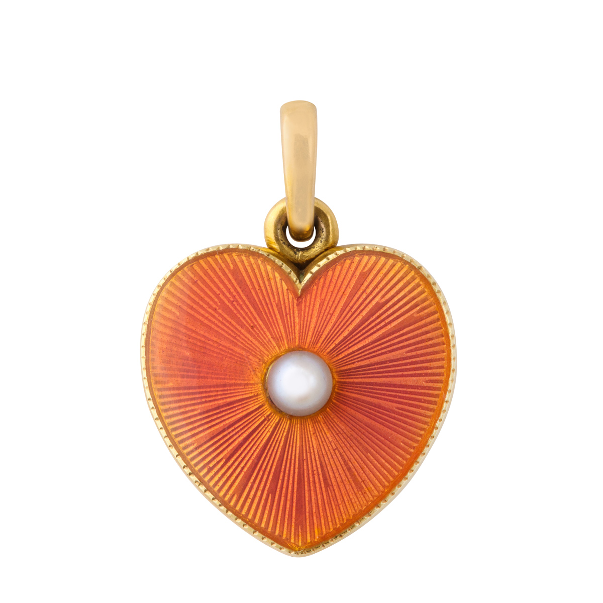 main view, Faberge enamel and pearl heart locket pendant
