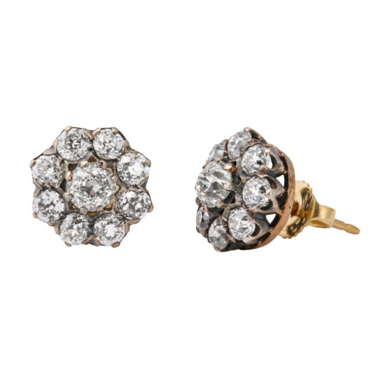 other view, Victorian Diamond Cluster Stud Earrings