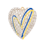 diamond heart brooch superimposed with blue and yellow heart outline