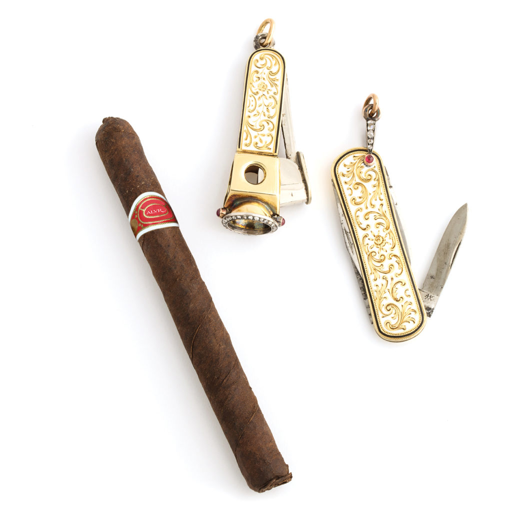 main view, FabergÃ© Cigar Cutter and Matching Pocket Knife