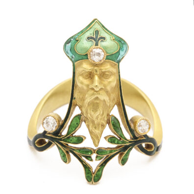 Main view, Art Nouveau Ring depicting Father Christmas by Lalique